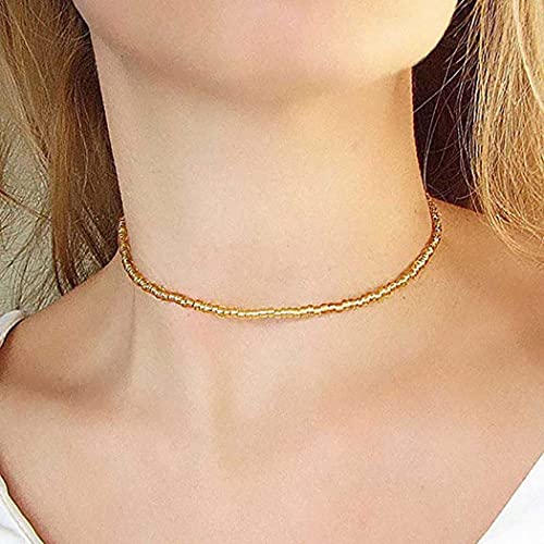 Boho Beaded Choker Necklace Colorful Short Necklaces Summer Beach Necklaces Jewelry for Women - color: Gold