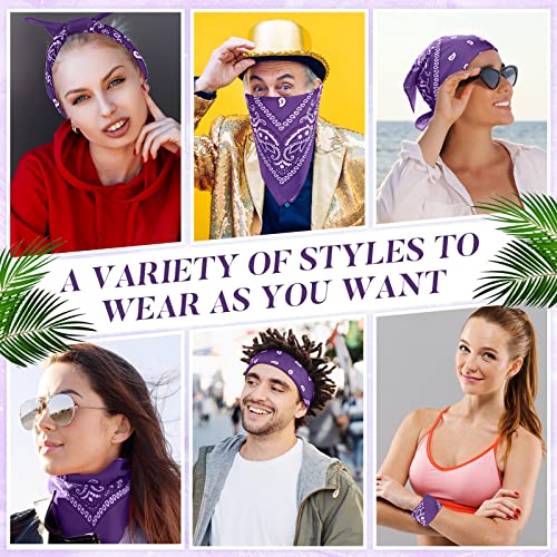 Handepo 150 Pcs Bandanas Bulk, Colorful Paisley Bandanas Unisex Head Wrap Scarf Cowboy Headband Handkerchief - color: Purple
