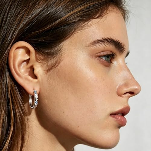 Parmuz 925 Sterling Silver Earrings Hoops for Women Ladies Simple Lightweight Twisted Medium Hoop Earrings With Cubic Zirconia Hypoallergenic Jewelry for Her - color: shining butterfly earring