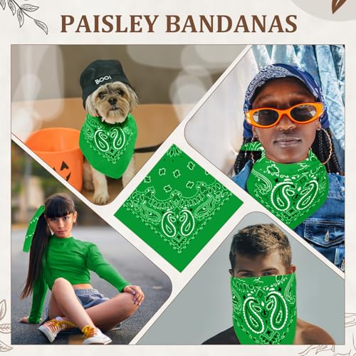 12 Pack Bandanas Unisex Paisley Cowboy Bandanas Bulk Multi Purpose Headband Scarf for Men Women Costume - color: Green, style: Modern
