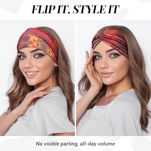 Headbands for Women's Hair, Wide Hair bands – 4 Pcs Vintage Turban Elastic Soft Head Wraps Knotted for Yoga & Workout – Summer Cute Fashion Hair Accessories（Boho） - color: Blue