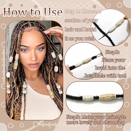 NAISKA 50Pcs Vintage Hair Beads for Braids Loc Jewelry Dreadlock Beads for Hair Multi Shape Loc Beads Braid Charms Dreadlock Accessories for Women Men - color: Gold