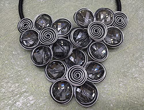 Statement Chunky Flower African Necklace For Women Tribal Fashion Costume Jewelry Earring Sets Unique Big Colorful Rhinestone Crystal Pendent Collar Choker Bib Handmade - color: three flowers black