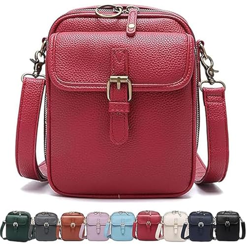 Leather Crossbody Bag for Women,Anti-Theft Messenger Bag with Large Capacity,Built-in Purse Card Slots Shoulder Sling Bag - color: Red