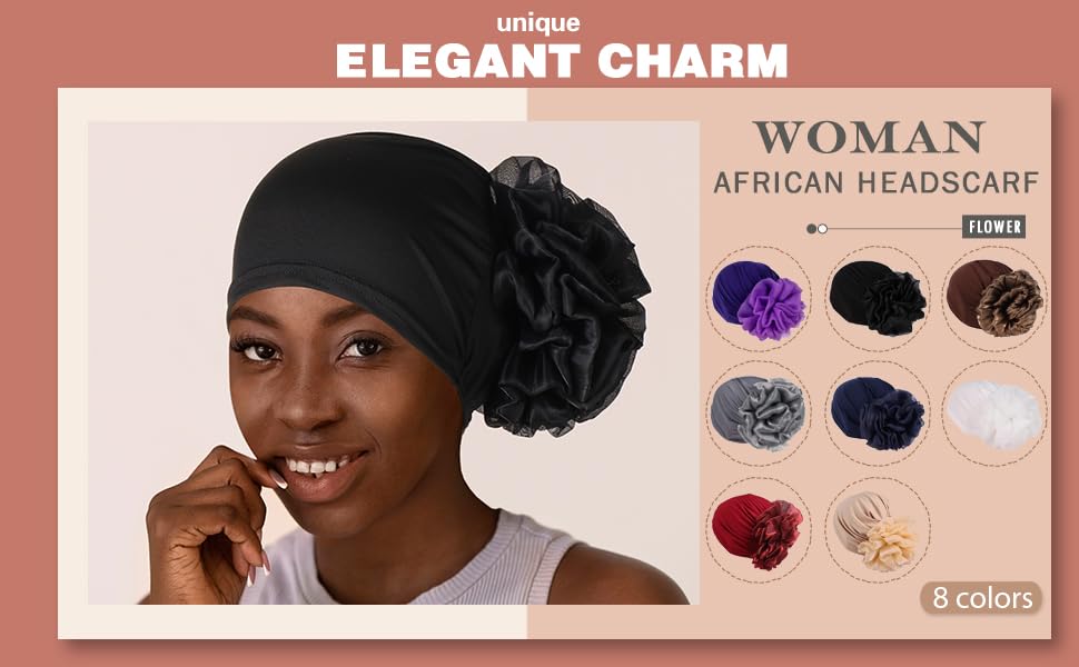 Women Big Flower Turban Hat Head wrap Headwear Cancer Chemo Beanie Cap Hair Loss Cover - color: Yellow