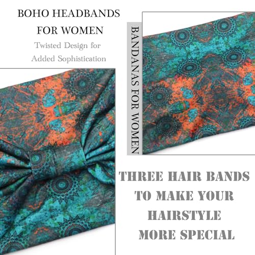 Boho Headbands for Women Elastic Non-slip Twist Knotted Hair Bands Yoga Running Sports Soft Frabic Hair Wrap Sweats Bandanas Accessories for Girls (Pack of 3) - color: multi-color