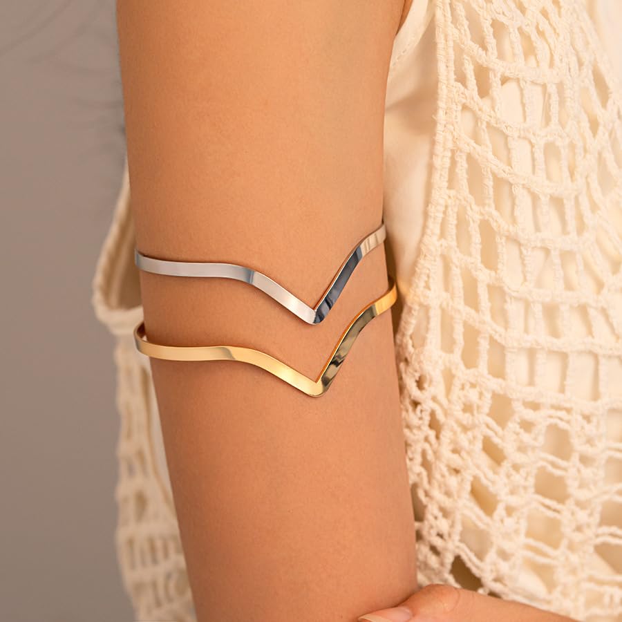 Gold Arm Cuff for Women,Arm Cuff Upper Arm Bracelet Jewelry Minimalist Armband ArmCuffs Bangle Bracelets Summer Beach Accessories - color: D