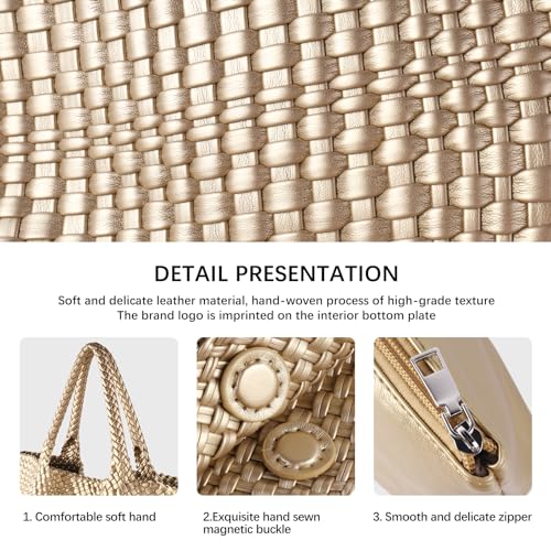 Woven Tote Bag Womens Purse Vegan Leather Shoulder Handbags Fashion Summer Beach Tote Bags Large Travel Totes - color: Golden