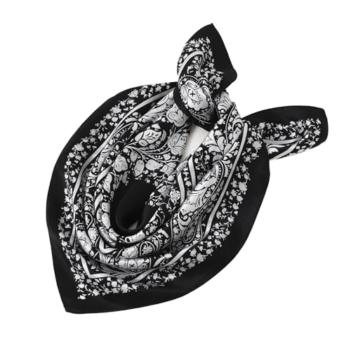 STARWHISPER 100% Pure Mulberry Silk Square Scarf-27''x27 Lightweight Hair Scarves Headscarf Night Sleeping with Gift Packed - color: Black Paisley