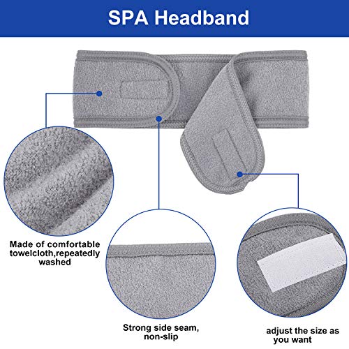 Whaline Spa Facial Headband Head Wrap Terry Cloth Headband 4 Counts Stretch Towel for Bath, Makeup and Sport (Gray) - color: Gray