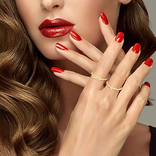 KOHOTA 12PCS Adjustable Knuckle Rings for Women 14K Gold Plated Silver Simple Stacking Rings Pack Open Knot Star Moon Butterfly Dainty Thumb Ring Set for Women - color: 3-Gold color