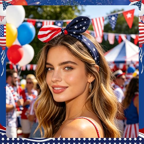 FULZTEY 4th of July Headbands Bow Head band American Flag Head Bands Patriotic Hair Band Knotted Bow Turban Elastic Red White Blue Hair Accessories For Women Independence Day Party - color: Red White Blue