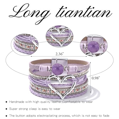 Long tiantian Boho Leather Wrap Bracelets Gifts Trendy Stuff Layered Bangles Bracelets for Women Modern Stackable Infinity Bracelets Bohemian Jewelry Gifts for Women Birthday Gifts - color: C3:Bangle Bracelets(purple)