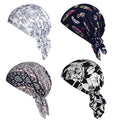 4pcs Pre-Tied Chemo Head Scarf Beanie Covers Cap Head Scarves Sleep Turban Hat Women Bandana with Stretch Print Ruffle - color: Multicolor
