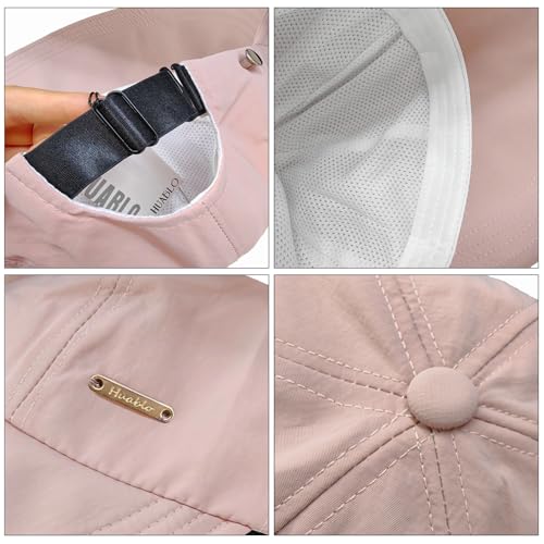 huablo]UPF 50+Womens Sun Hat UV Protection Hiking Fishing Hats Wide Brim Hat Adjustable Ponytail Packable Sun Cap - color: Sakura Pink