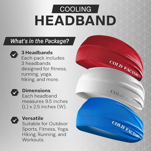 COLD FACTOR Cooling Headband for Women and Men – UPF 50+ Advanced Evaporative Comfort, Instant Cooling Sweatband for Outdoor Sports, Fitness, Yoga, Hiking, Running, and Workout - color: Bomb Pop