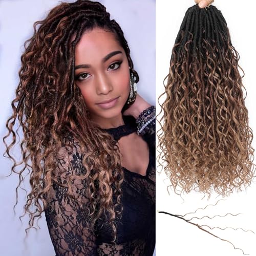 Goddess Locs Crochet Hair 7 Packs Bohemian Faux Locs Pre-Looped Braids, Boho Goddess Soft Locs Crochet Hair with Curly Ends Hair Extensions for Women (1B/30/27, 18 Inch) - color: 1B/30/27, size: 18 Inch