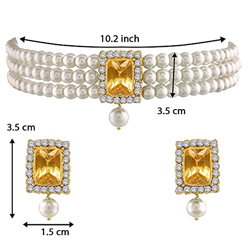 Aheli Ethnic Choker Necklace Earrings Wedding Bollywood Party Jewelry Set Gift for Women - color: Champagne