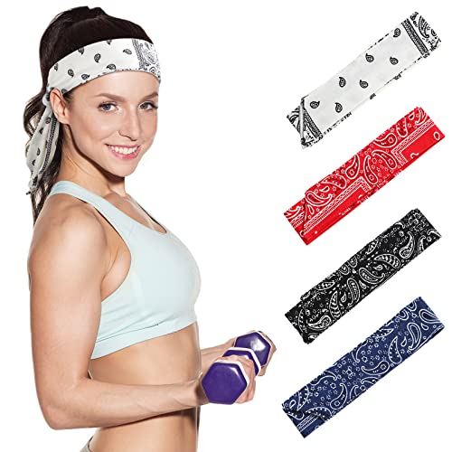 Jutom 4 Pieces Tie Headbands for Men Women Sports Bandana Hair Band Camo Headbands Elastic Sweat Wicking Karate Adjustable Non Slip Hairband for Yoga Workout Running - color: Classic Color