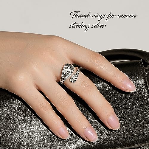 Spoon Ring Sterling Silver Hummingbird Ring Vintage Antique Spoon Rings Adjustable Thumb Rings for Women - color: sunflower