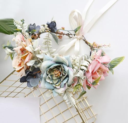Vivivalue Fairy Floral Crown Woodland Elf Flower Headband Elven Wreath for Women Halloween Wedding Cosplay Photo Props - color: M