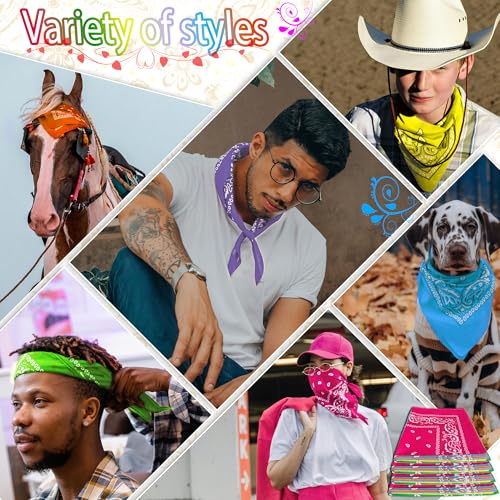 ILHSTY 60 Pcs Women Men Paisley Bandanas Bulk Unisex Bandanas Head Cowboy Scarf Necktie handkerchief Party Supplies - color: Neon
