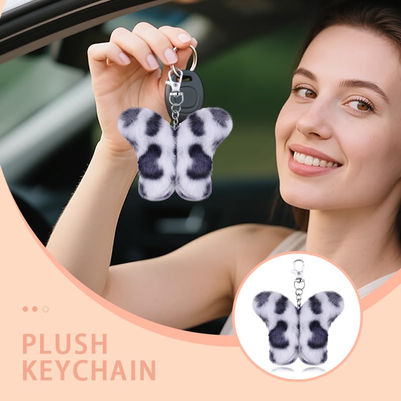 Leopard Faux Fur Keychain for Purse Charms for Handbags Leopard Plush Key Chain for Car Keys - color: Color 11