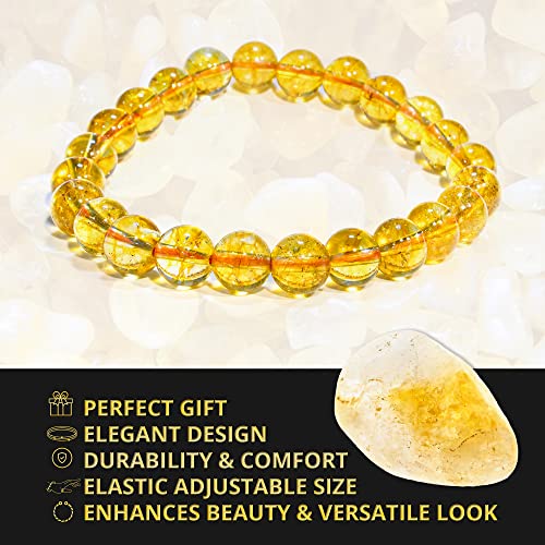 ANAYA AGATE Healing Crystal Bracelet for Women and Men – 8mm Round Beaded Bracelet for Men and Women – Unisex Stretchy Gemstone Bracelet for Healing and Protection - color: Citrine Heated