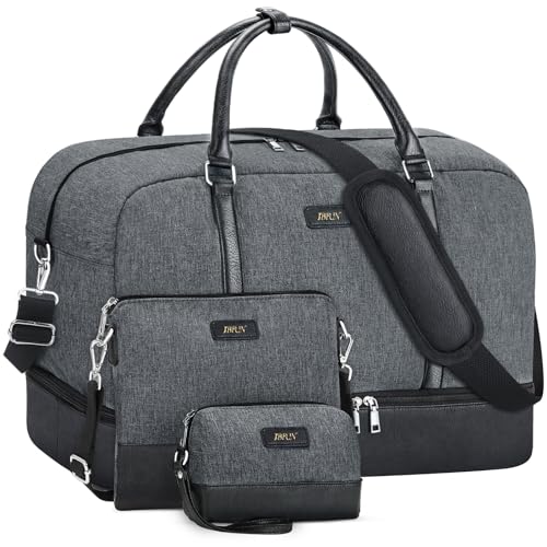 IBFUN Weekender Bags for Women, 21" Weekender Travel Bag, Travel Duffle Bag with Shoe Compartment Carry on Overnight Duffel Bag for Weekend Travel Business Trip, 3PCS - color: B1-Grey