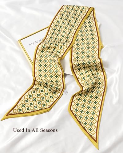 Purse Scarf For Handbags Head Scarves For Women's Hair Bags Scarfs Long Skinny Scarves Fashion Silky - color: A28-yellow Four-leaf Clover