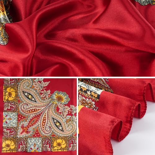 Pistha Head Scarf Bandana for Women, Satin Scarf for Hair, Large Square Silk Bandana Headscarf for Women and Men 35 Inch - style: Classic-red