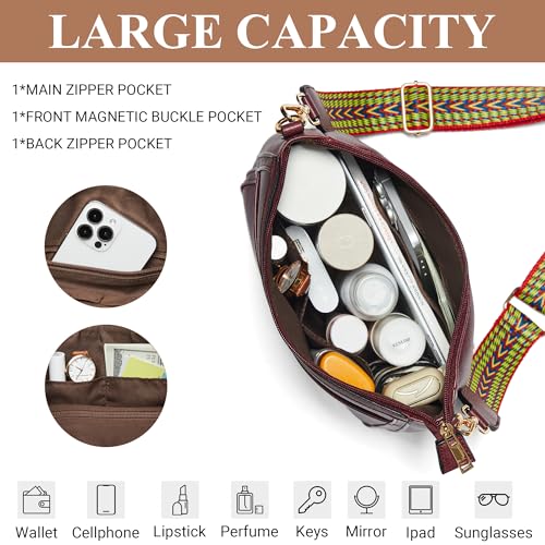 Crossbody Bags for Women Crossbody Purse for Women Vegan Leather Hobo Purses Shoulder Handbags for Daily Travel Work - color: Two-tone Maroon