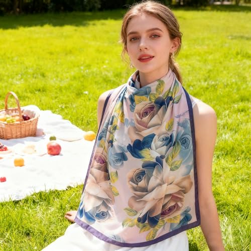 K-Elewon Large Square Scarf 43" Silk Scarf Fashion Scarves Silk Feeling Hair Wrapping Scarfs Night Sleeping Headscarf - color: Vb02