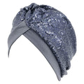 Erinaco Women Sparkle Sequin African Turban Bow Knot Pre-Tied Cap Pleated Ruffle Bonnet Beanie Hat Headwrap Skull Caps - color: Sparkle Dark Grey