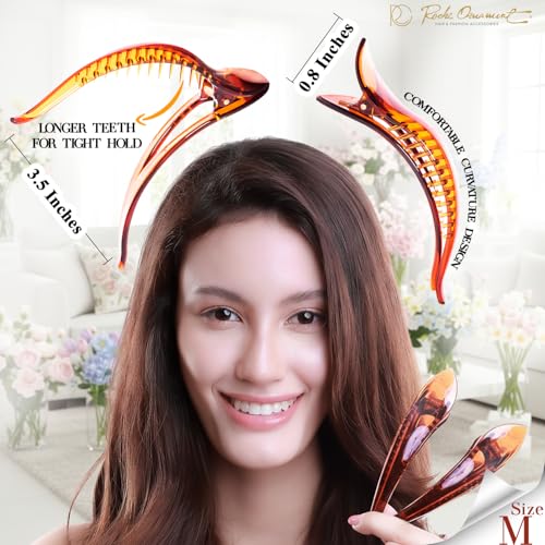 RC ROCHE 6 Pcs Duck Bill Alligator Hair Clips for Women Sectioning Flat Claw Long Thick Hair Inner Teeth Curved Styling Jaw Strong Secure Grip Salon, Medium Brown - color: (Medium) Brown