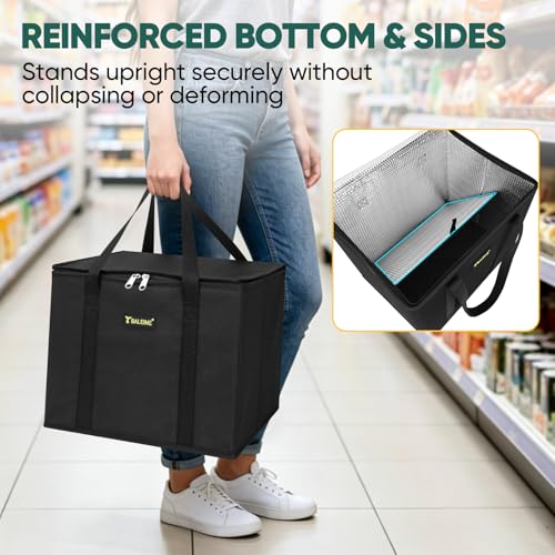 BALEINE 1Pk Insulated Reusable Grocery Bags, Foldable Shopping Bags for Groceries with Reinforced Bottom & Handles (Black) - color: Black, size: 1 Pack (Insulated)