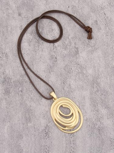 GelConnie Leather Necklace for Women Round Wooden Pendant Long Leather Choker Vintage Sweater Necklace Gold Chunky Boho Necklaces for Women - style: Gold Circles Pendant