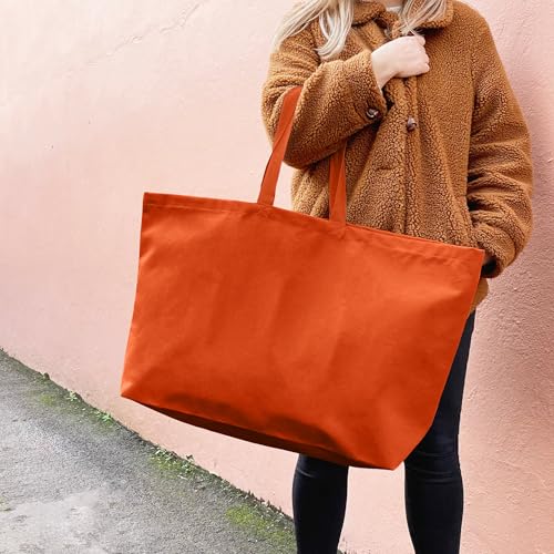 Large Canvas Tote Bag-Extra Big Shopping Beach Totes Bags Reusable Largest Grocery Plain Solid Bag 28"x8"x16" - color: Orange
