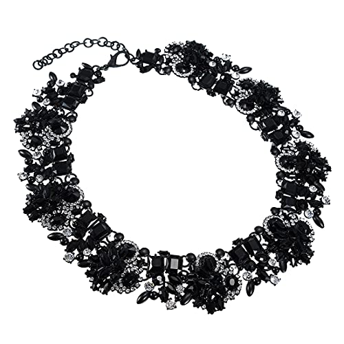 Jerollin Crystal Rhinestone/Pearl Statement Chain Necklace, Vintage Choker Bib Pendant Necklace Bohemian Bling Tassel Collar Statement Necklace for Evening Party - color: White+Black