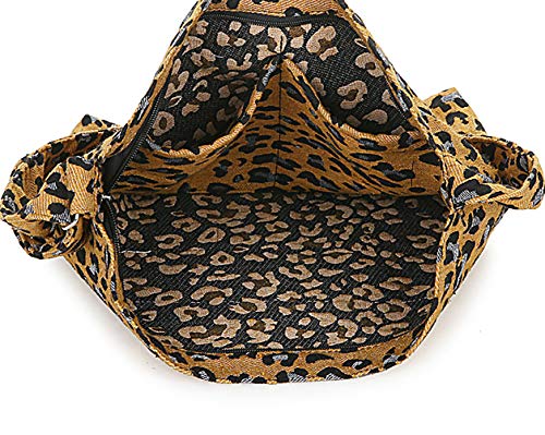 Covelin Women's Retro Large Size Canvas Shoulder Bag Hobo Crossbody Handbag Casual Tote - color: Leopard Brown