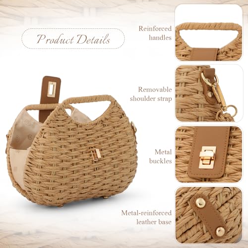 Fecialy Straw Crossbody Bag for Women Handwoven Summer Beach Clutch Purses Boho Top Handle Shoulder Bags - color: Khaki