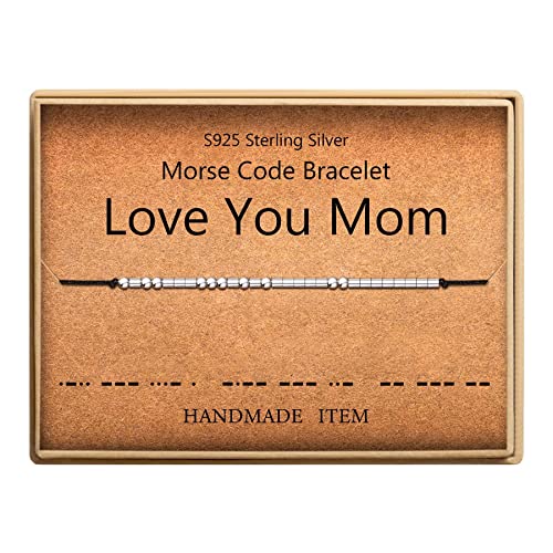 KGBNCIE Inspirational Gifts for Women, Morse Code Funny Gifts Bracelets for Women, S925 Sterling Silver Morse Code Bracelets Friend Gifts - style: 11 Love You Mom