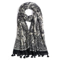 QIUTIMIY Scarf for Women Lightweight Soft Floral Leopard Printed Scarves Fall Winter Fashion Shawl Wrap with Fringe - color: Black Beige
