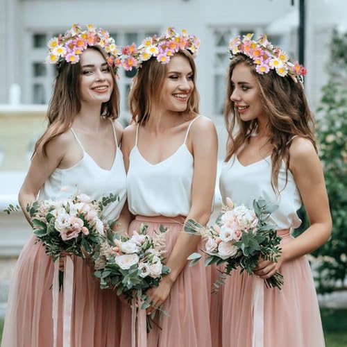 AWAYTR Flower Hippie Floral Crown - Boho Sunflower Headband for Women, Hippie Costume and Hair Accessories (Purple/Pink/White) - color: Purple/Pink/White