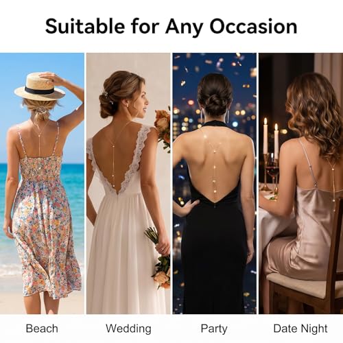 Back Necklace for Backless Dress Body Chain Jewelry for Women Adjustable Rhinestone Chain Necklace Bridal Jewelry for Weddings Summer Vacation - color: A4:body chain