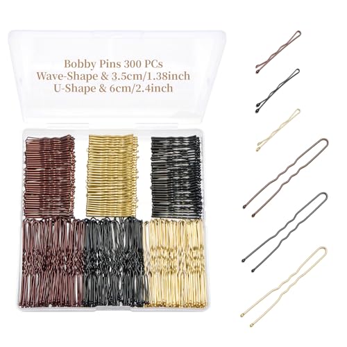 QIUTIMIY 300 Pcs 1.38 Inch Wave-Shaped and U-Shaped Bobby Pins Mix Metal Hair Pins Hair Accessories for Women Stylists Hair Sticks Girl - color: Multi-colored, size: W1.38U-Multi