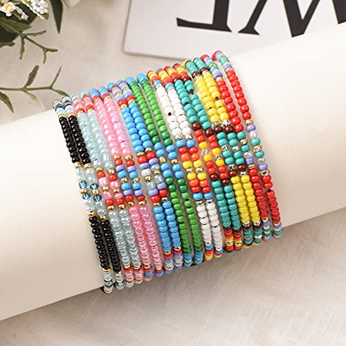 XIJIN 8Pcs Handmade Beaded Anklets for Women Boho Colorful Beads Ankle Bracelets Adjustable Foot Anklet Set - color: A-1