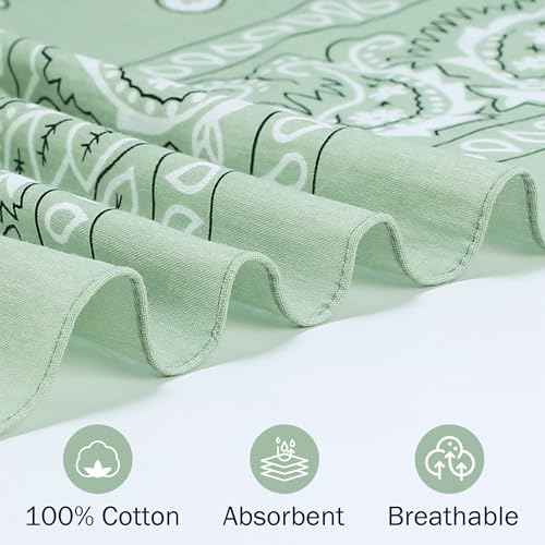 Mochabao 100% Cotton 27" x 27" Large Bandanas for Men & Women, Multi-Purpose Bandana Headbands, Square Head Scarf - color: White/Gray/Pink/Sage Green