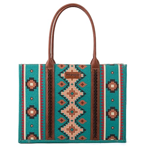 Wrangler Aztec Tote Bag for Women Boho Shoulder Purses and Handbags - color: Angel Diamond Turquoise-l