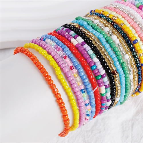17pcs Bohemian Stackable Multilayer Elastic Bracelets - Handmade Seed Beaded Jewelry for Women & Girls - color: 24Pcs